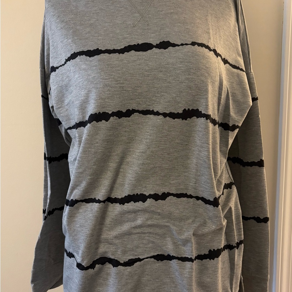 Gray and Black Striped Women's Top